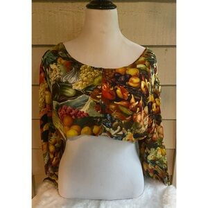 Samantha Pleet Fruit Long Sleeve Cropped Sweater Jacket Blouse Top Size XXXL